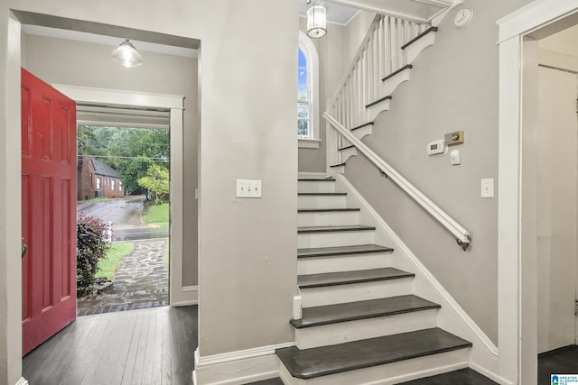 foyer entrance with dark wood-type flooring and a healthy amount of sunlight