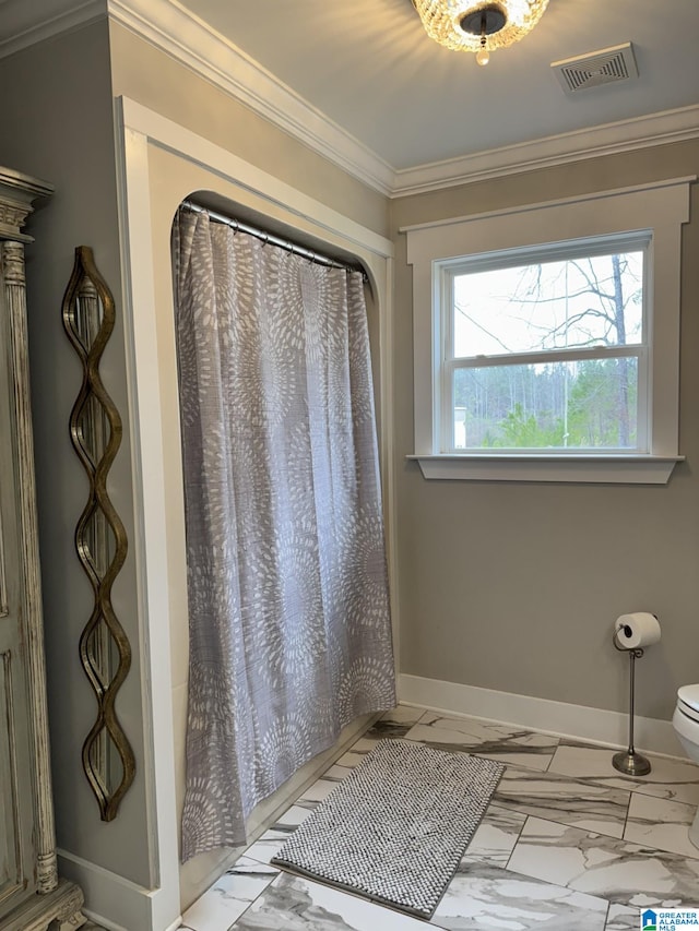 bathroom featuring ornamental molding