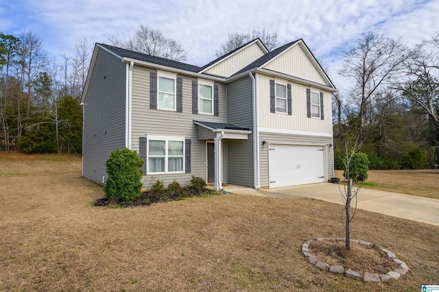 view of front facade featuring a garage and a front yard