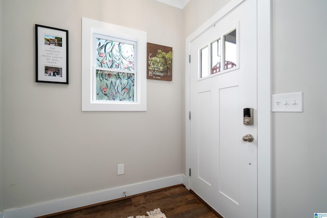 entryway with dark wood-type flooring