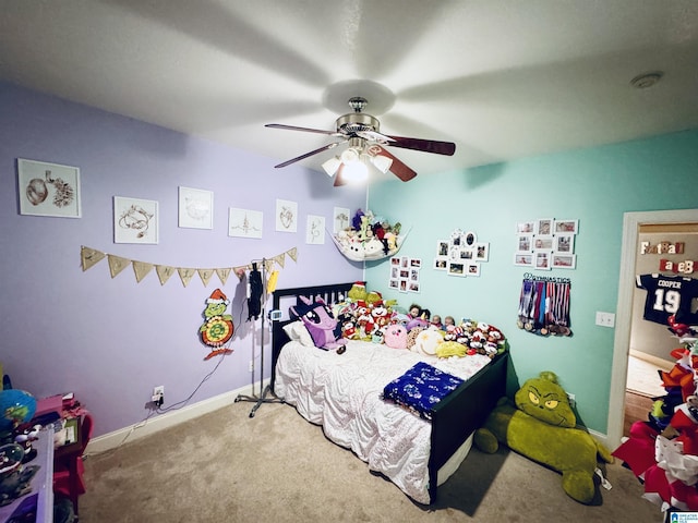 bedroom featuring carpet and ceiling fan