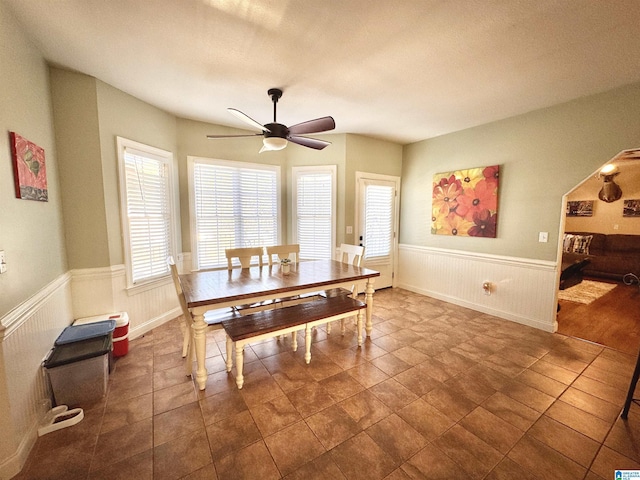 dining space featuring ceiling fan