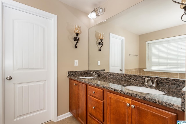 bathroom with vanity and tile patterned floors