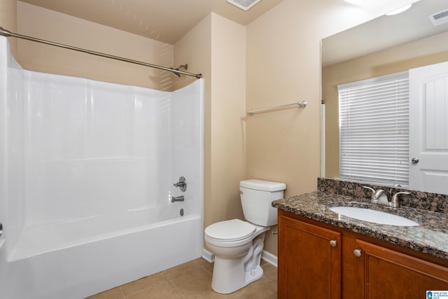 full bathroom featuring tile patterned floors, toilet, shower / bath combination, and vanity