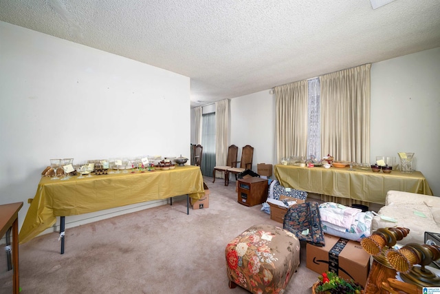 carpeted bedroom featuring a textured ceiling