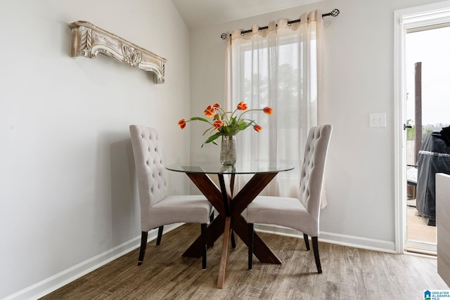 dining room with plenty of natural light and hardwood / wood-style floors