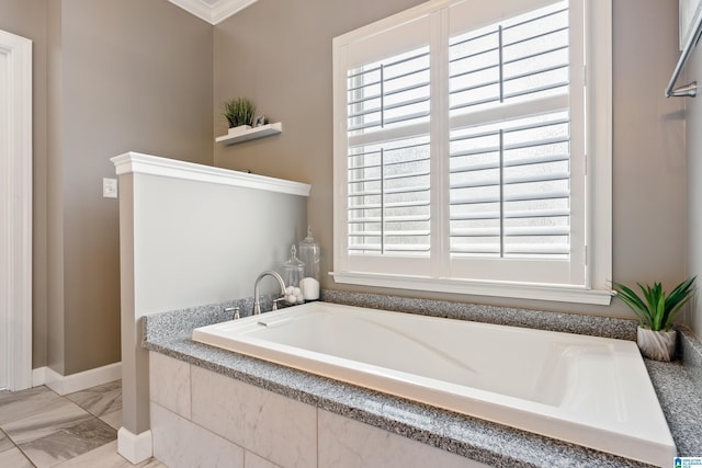 bathroom featuring a relaxing tiled tub