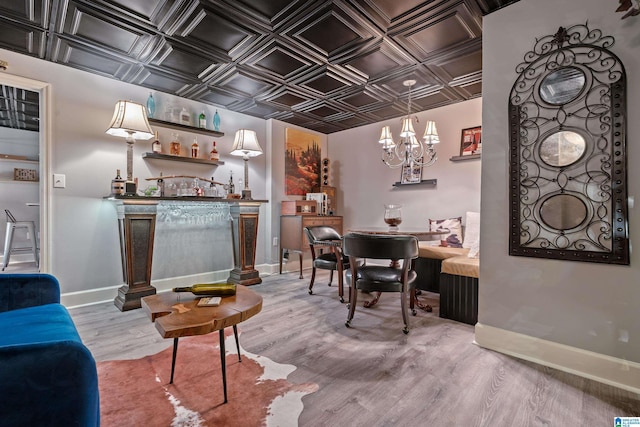 interior space with hardwood / wood-style flooring and indoor bar