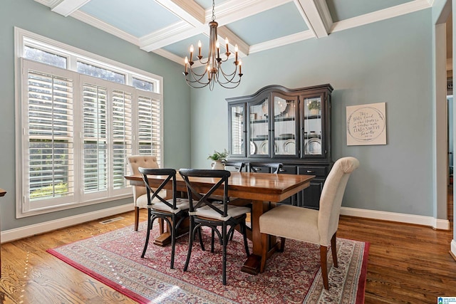 dining room featuring plenty of natural light, dark hardwood / wood-style floors, and a chandelier