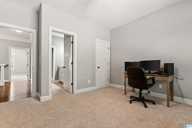 view of carpeted home office