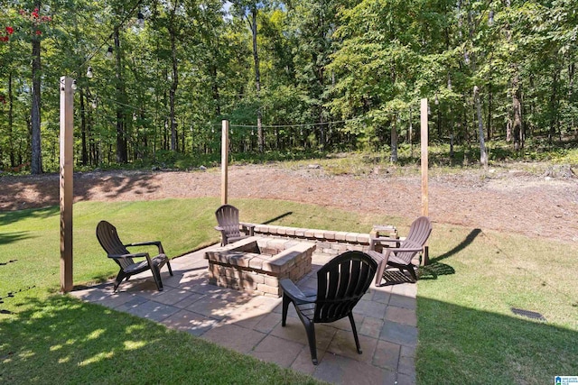 view of patio / terrace featuring an outdoor fire pit