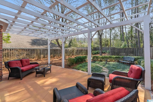 view of patio with a pergola and an outdoor hangout area