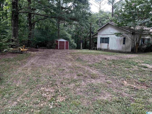 view of yard with a shed