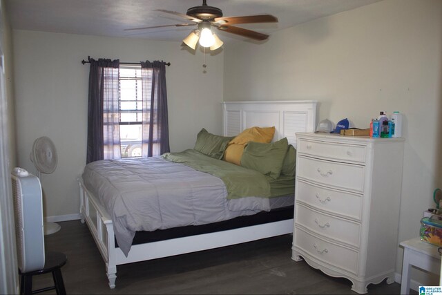 1536 Buckelew Bridge Rd, Anniston, AL 36207 - bedroom featuring ceiling fan, baseboards, and dark wood finished floors