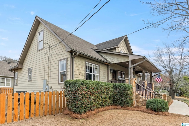 view of home's exterior with a porch