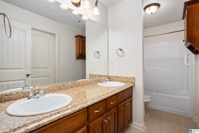 full bathroom featuring tile patterned flooring, vanity, toilet, and shower / bath combination