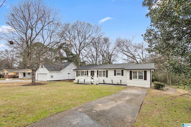 ranch-style home with a front lawn