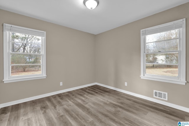 empty room with a wealth of natural light and light hardwood / wood-style floors