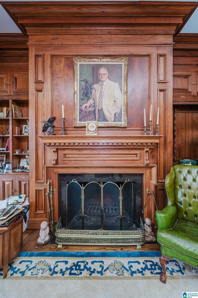 details featuring hardwood / wood-style floors and built in features