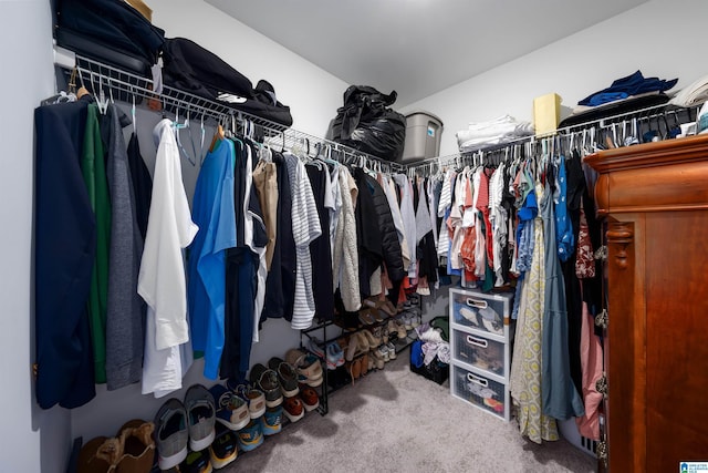 walk in closet featuring carpet floors