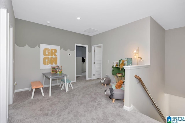 playroom with light carpet