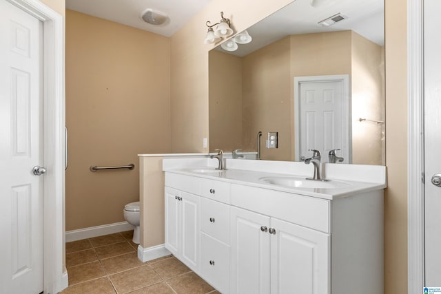 bathroom featuring toilet, tile patterned flooring, and vanity