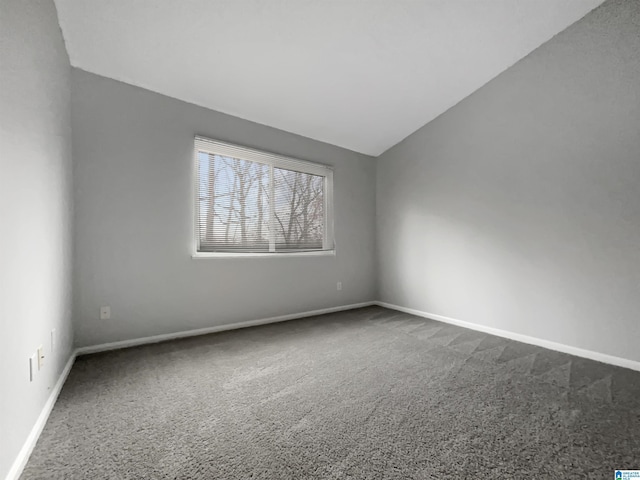 empty room featuring vaulted ceiling and carpet flooring