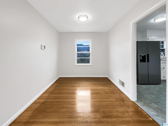 unfurnished room with sink and wood-type flooring