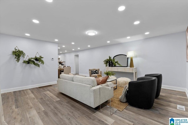 living room featuring light wood-type flooring