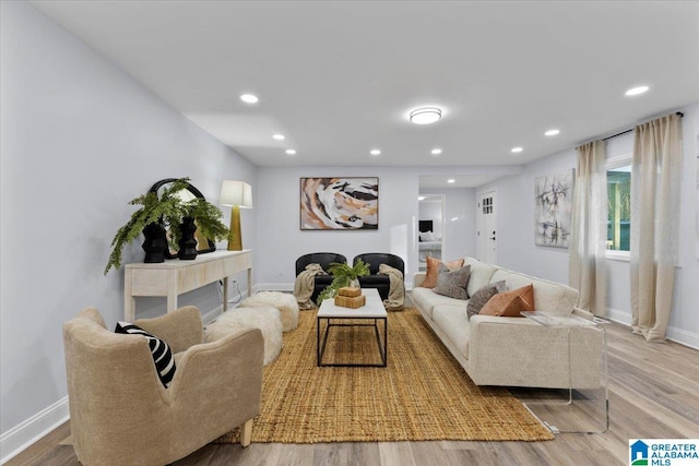 living room with light hardwood / wood-style flooring