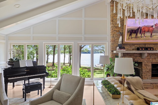 890 River Oaks Dr, Cropwell, AL 35054 - interior space featuring a water view and beamed ceiling