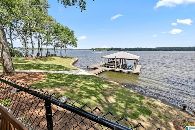 890 River Oaks Dr, Cropwell, AL 35054 - dock area featuring boat lift, a water view, and a lawn