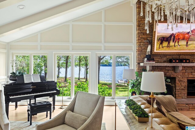 890 River Oaks Dr, Cropwell, AL 35054 - sunroom / solarium featuring a wealth of natural light, a water view, and beam ceiling