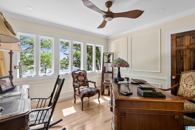 890 River Oaks Dr, Cropwell, AL 35054 - office area featuring a wealth of natural light, a decorative wall, ceiling fan, and light wood-type flooring