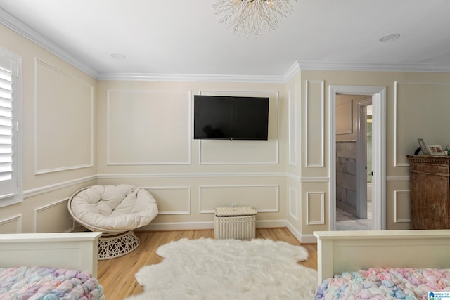 890 River Oaks Dr, Cropwell, AL 35054 - bedroom with ornamental molding, a decorative wall, and wood finished floors