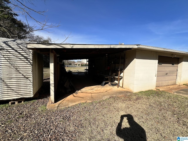 exterior space with a garage