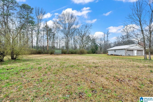 view of yard with a detached garage