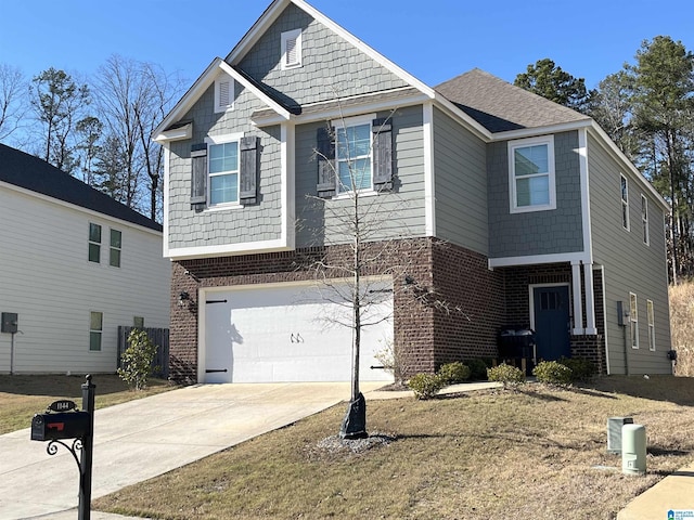 view of front facade featuring driveway, a garage, and brick siding