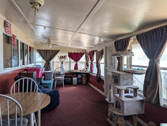 sunroom featuring ceiling fan
