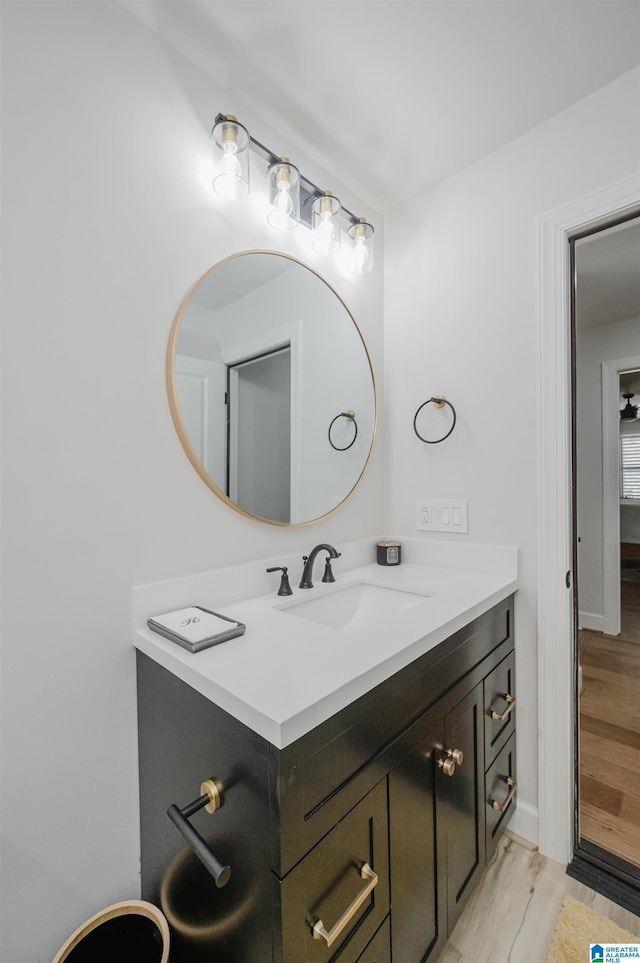 bathroom featuring wood finished floors and vanity