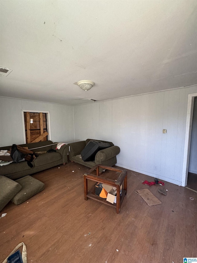 living room featuring dark wood-type flooring