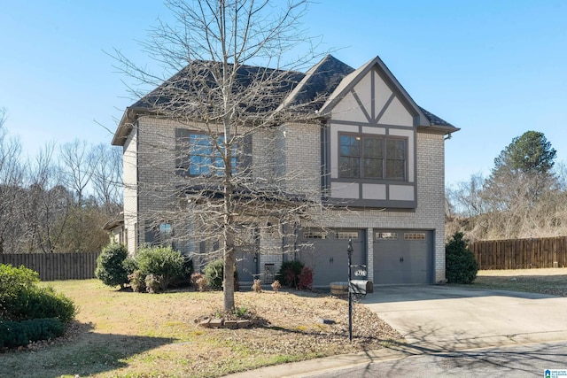 view of front of house with a garage, concrete driveway, and brick siding