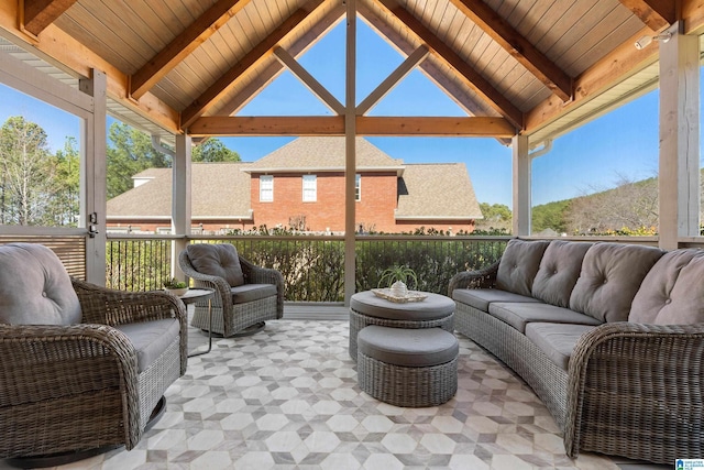 view of patio featuring an outdoor living space and a gazebo