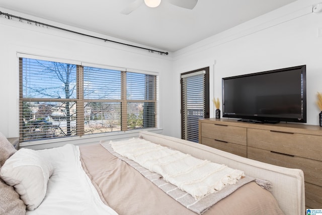 bedroom featuring ceiling fan