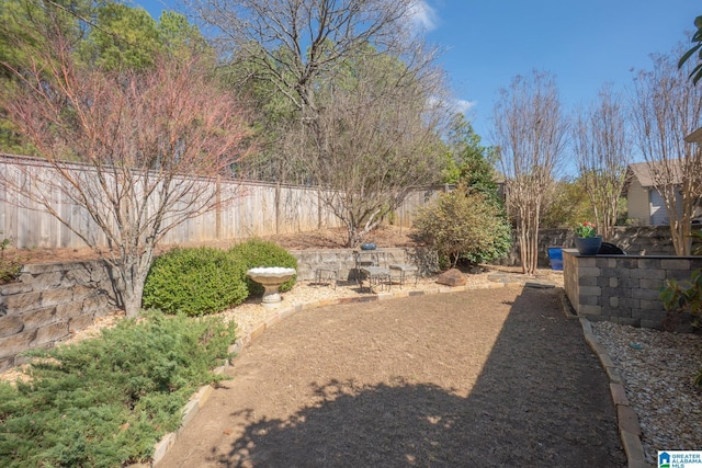 view of yard with a fenced backyard