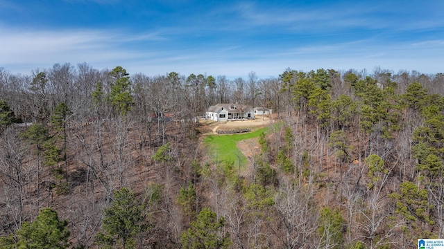 bird's eye view featuring a forest view