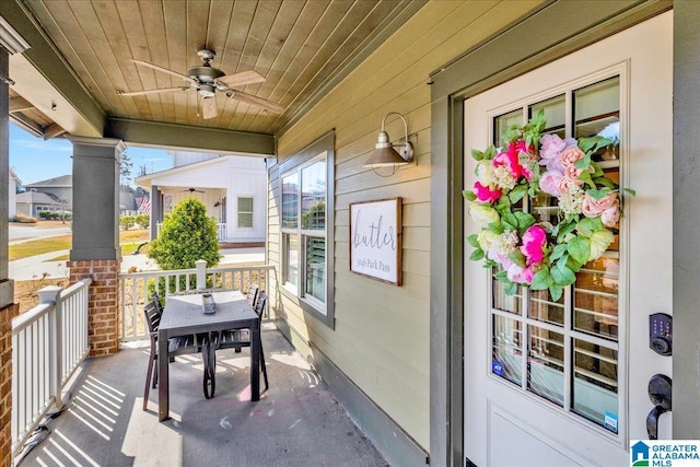 view of patio / terrace with covered porch and ceiling fan