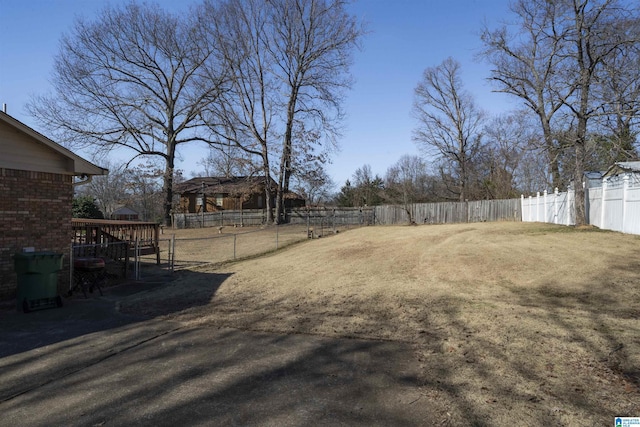 view of yard with a fenced backyard