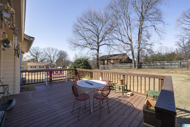 wooden deck with a fenced backyard