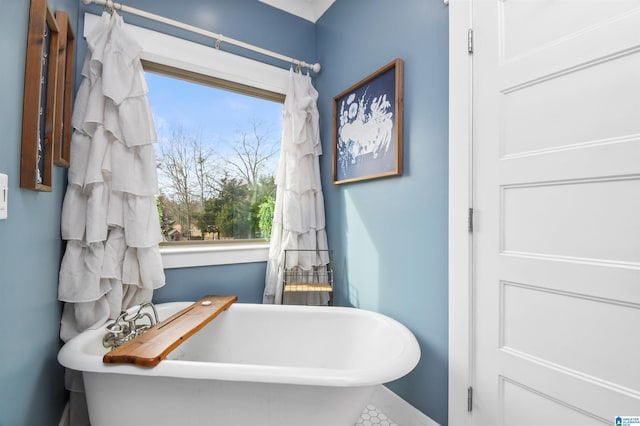 bathroom featuring a freestanding tub